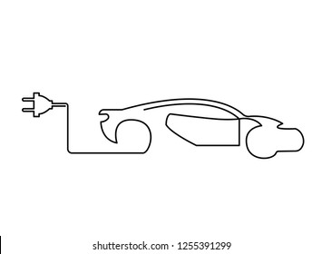 continuous line drawing New energy electric car with fuel.