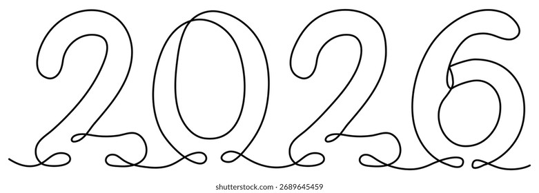 Continuous line drawing New Year 2026 symbol. Vector illustration isolated on white.