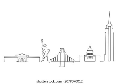 Continuous line drawing of New York city USA. Simple line drawing for wall decoration or illustration