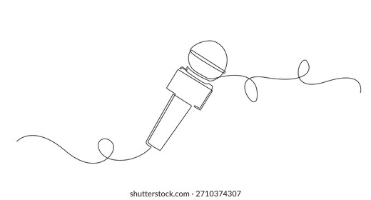 Continuous line drawing of a news microphone.One line illustration representing journalism, broadcasting, live reporting, media communication, and press coverage.