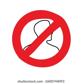 Continuous line drawing of no man sign vector in line stroke and flat versions. Warning symbol on white background. Hand made vector not Al
