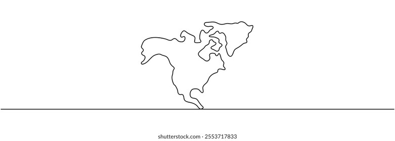 Línea continua dibujando América del Norte. Símbolo de la línea continental del mapa mundial. Ilustración vectorial aislada en blanco.