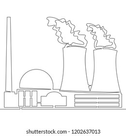 Continuous line drawing nuclear power plant concept Vector illustration