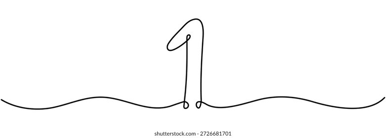 Kontinuierliche Linienzeichnung Nummer eins im eleganten Einzelstrich-Stil. Handgezeichnetes mathematisches Symbol. Ideal für moderne Unterrichtsmaterialien und minimalistisches Grafikdesign. Vektorgrafik einzeln auf Weiß.