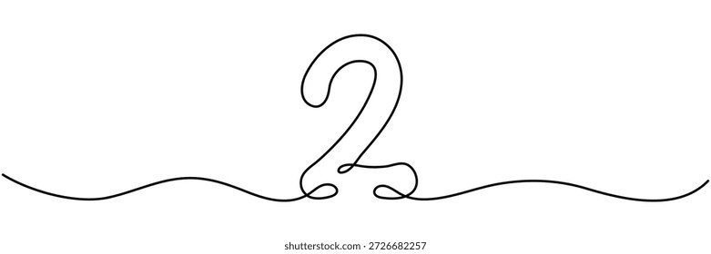 Dibujo de línea continua número dos en elegante estilo de un solo trazo. Símbolo matemático dibujado a mano. Ideal para materiales educativos modernos y Diseño gráfico minimalista. Ilustración vectorial aislada en blanco.