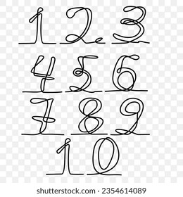 Continuous line drawing,  numbers black isolated on white background  vector