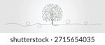 Continuous line drawing of oak tree vector design, shady tree with random lines illustration
