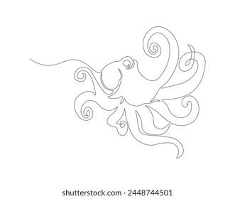 Continuous line drawing of octopus. One line of cephalopod. Marine animal concept continuous line art. Editable outline.
