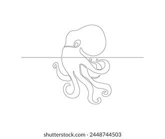 Continuous line drawing of octopus. One line of cephalopod. Marine animal concept continuous line art. Editable outline.
