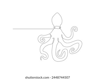 Continuous line drawing of octopus. One line of cephalopod. Marine animal concept continuous line art. Editable outline.
