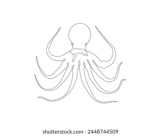 Continuous line drawing of octopus. One line of cephalopod. Marine animal concept continuous line art. Editable outline.
