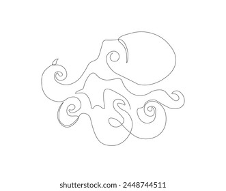 Dibujo de línea continua de pulpo. Una línea de cefalópodos. Concepto animal marino arte de línea continua. Esquema editable.
