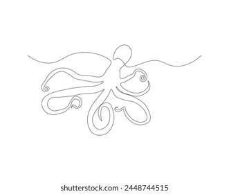 Continuous line drawing of octopus. One line of cephalopod. Marine animal concept continuous line art. Editable outline.
