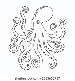 Desenho em linha contínua do polvo. Uma linha de cefalópodes. conceito animal marinho arte de linha contínua, Octopus contínuo uma linha desenho vetor ilustração