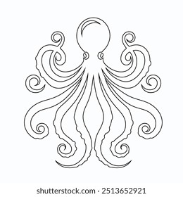 Continuous line drawing of octopus. One line of cephalopod. Marine animal concept continuous line art, Octopus continuous one line drawing vector illustration