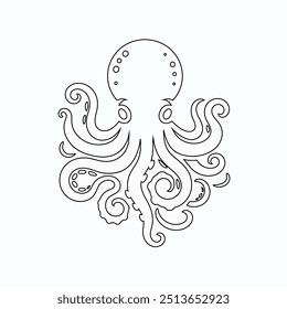Continuous line drawing of octopus. One line of cephalopod. Marine animal concept continuous line art, Octopus continuous one line drawing vector illustration