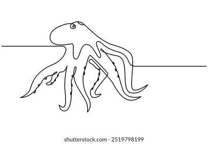 Dibujo de línea continua del pulpo. Una línea de cefalópodo. Concepto de animal marino arte de línea continua. Esquema editable. Dibujo de línea continua de un pulpo