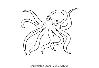 Dibujo de línea continua del pulpo. Una línea de cefalópodo. Concepto de animal marino arte de línea continua. Esquema editable. Dibujo de línea continua de un pulpo