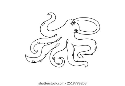 Dibujo de línea continua del pulpo. Una línea de cefalópodo. Concepto de animal marino arte de línea continua. Esquema editable. Dibujo de línea continua de un pulpo