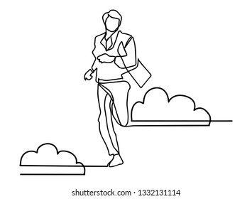  Continuous line, drawing of Office businessmanworker jumping happy 