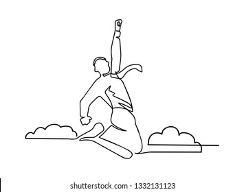  Continuous line, drawing of Office businessmanworker jumping happy 