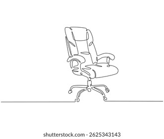 Continuous line drawing of office chair. Single line illustration of wheeled office chair. Office interior, modern chair concept. Editable outline
