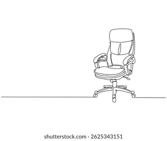 Dibujo de línea continua de la silla de oficina. Ilustración de una sola línea de silla de oficina con ruedas. Interior de la oficina, concepto de silla moderna. Esquema editable