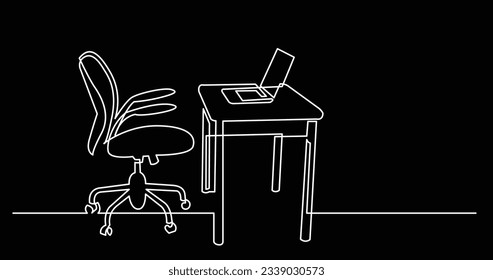 durchgehende Zeichnung des Schreibtisches mit Laptop und Stuhl