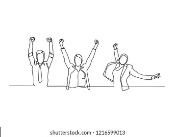  Continuous line, drawing of Office worker jumping happy 