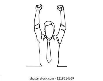 Continuous line, drawing of Office worker jumping happy 
