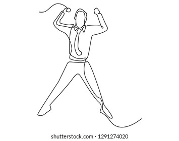  Continuous line, drawing of Office worker jumping happy 