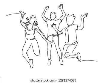  Continuous line, drawing of Office worker jumping happy 