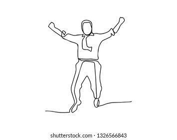  Continuous line, drawing of Office worker jumping happy 