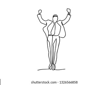  Continuous line, drawing of Office worker jumping happy 