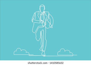  Continuous line, drawing of Office worker jumping happy 