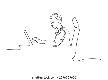 continuous line drawing of office worker concentrated behind computer