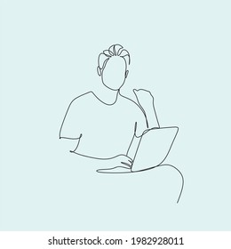continuous line drawing of office worker concentrated behind computer