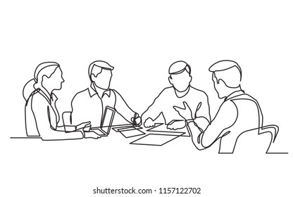 continuous line drawing of office workers at business meeting - Shutterstock ID 1157122702