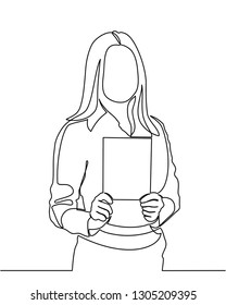 continuous line drawing of office workers standing at business meetings. vector