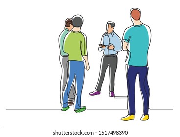 continuous line drawing of office workers standing meeting