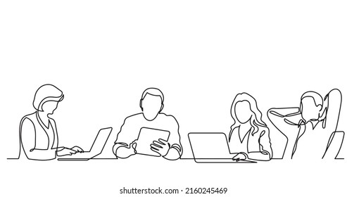 continuous line drawing of office workers at business meeting