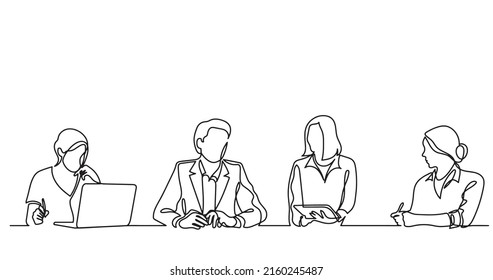 continuous line drawing of office workers at business meeting