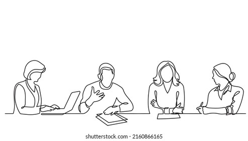 continuous line drawing of office workers at business meeting