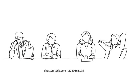 dibujo en línea continua de los trabajadores de oficina en la reunión de negocios
