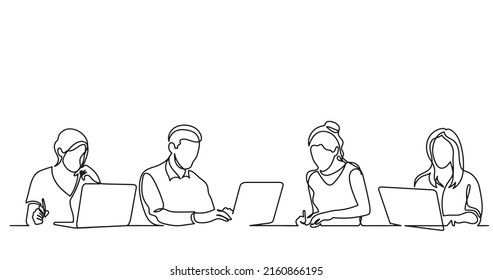 dibujo en línea continua de los trabajadores de oficina en la reunión de negocios