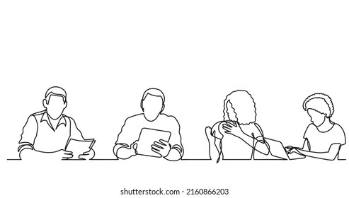 dibujo en línea continua de los trabajadores de oficina en la reunión de negocios