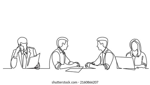 dibujo en línea continua de los trabajadores de oficina en la reunión de negocios