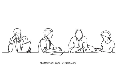 continuous line drawing of office workers at business meeting