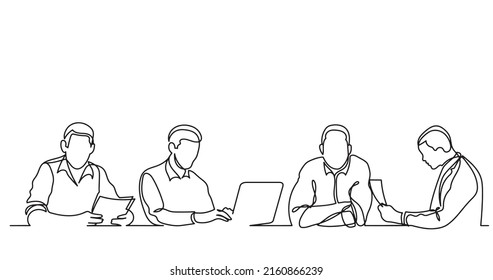 continuous line drawing of office workers at business meeting