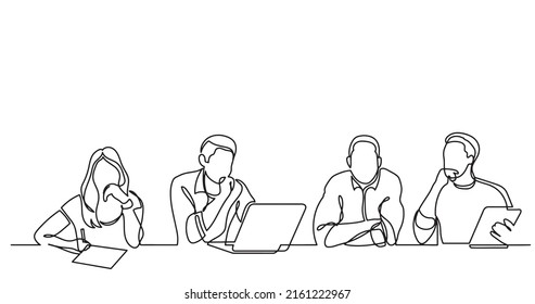 continuous line drawing of office workers at business meeting